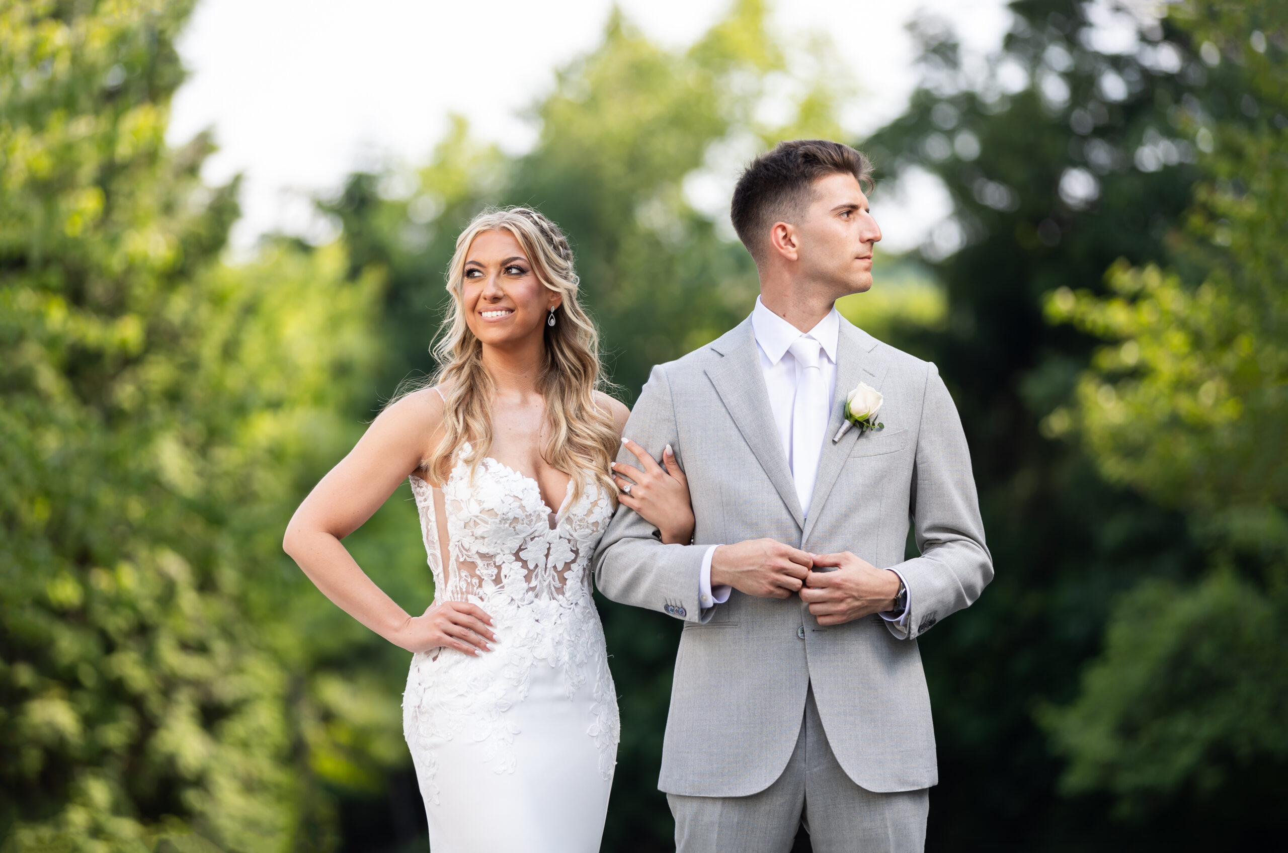 Artistic wedding day portrait featuring the bride and groom at The Meadow Wood Venue in Randolph, New Jersey. The image showcases the couple's love on their special day, with creative flair., captured by North Jersey wedding photographer Jarot Bocanegra